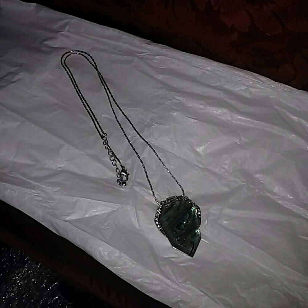 Beautiful silvertone long necklace.